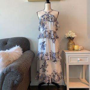 Gianni Bini White Blue Floral Tiered Midi Dress 8